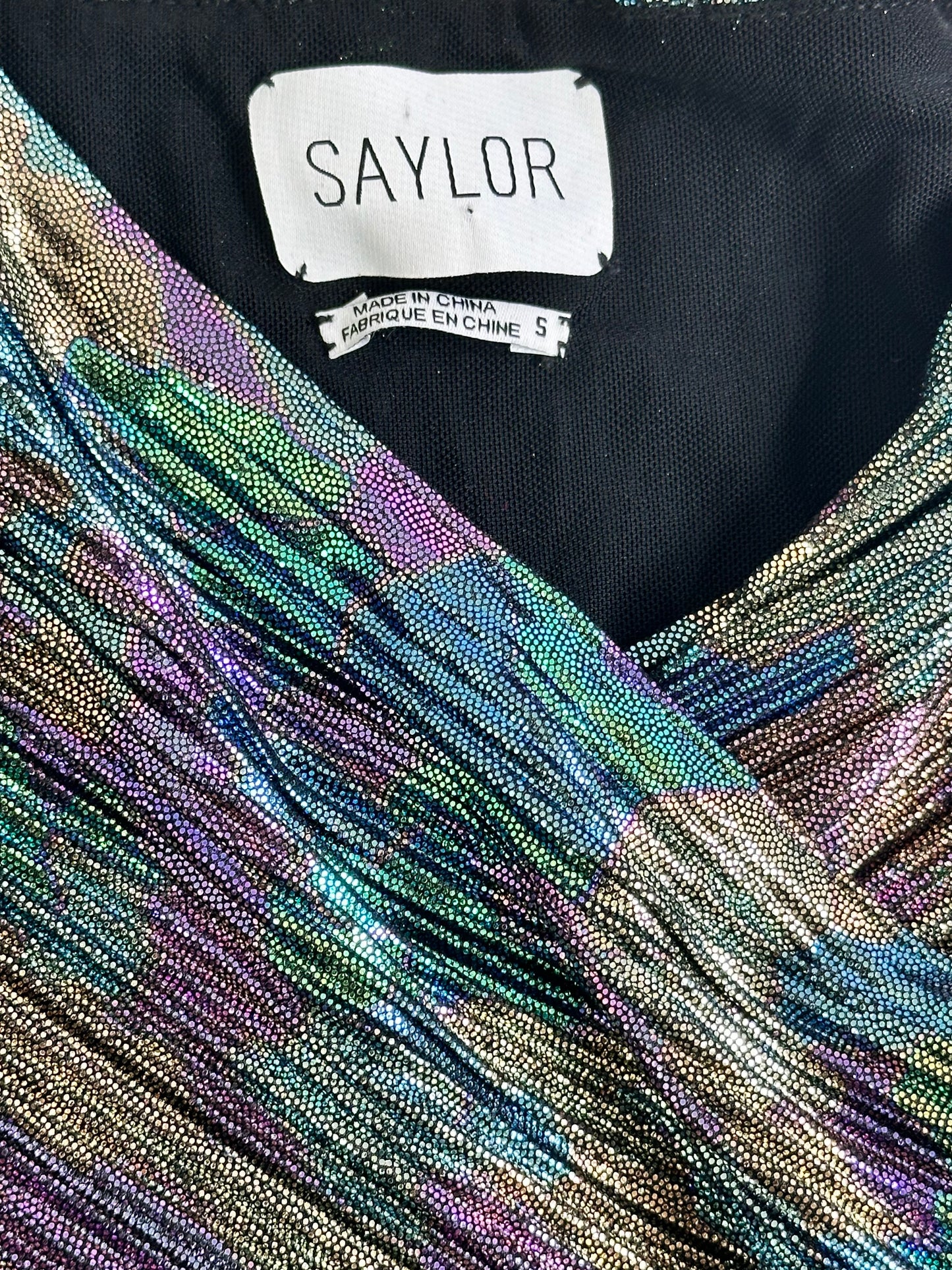 Trend: Saylor Iridescent + Metallic Ruffle Maxi Dress