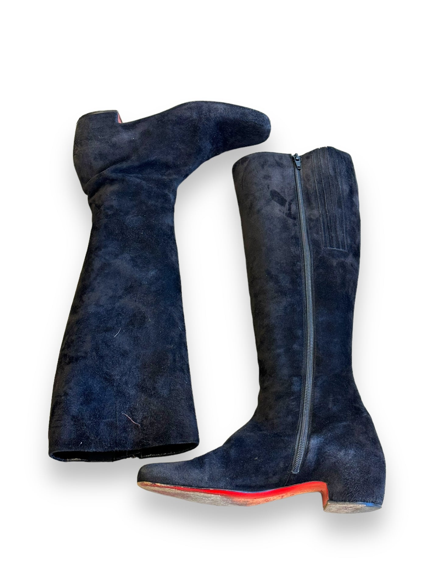 Y2K Christian Louboutin Black Suede Saddle Boots