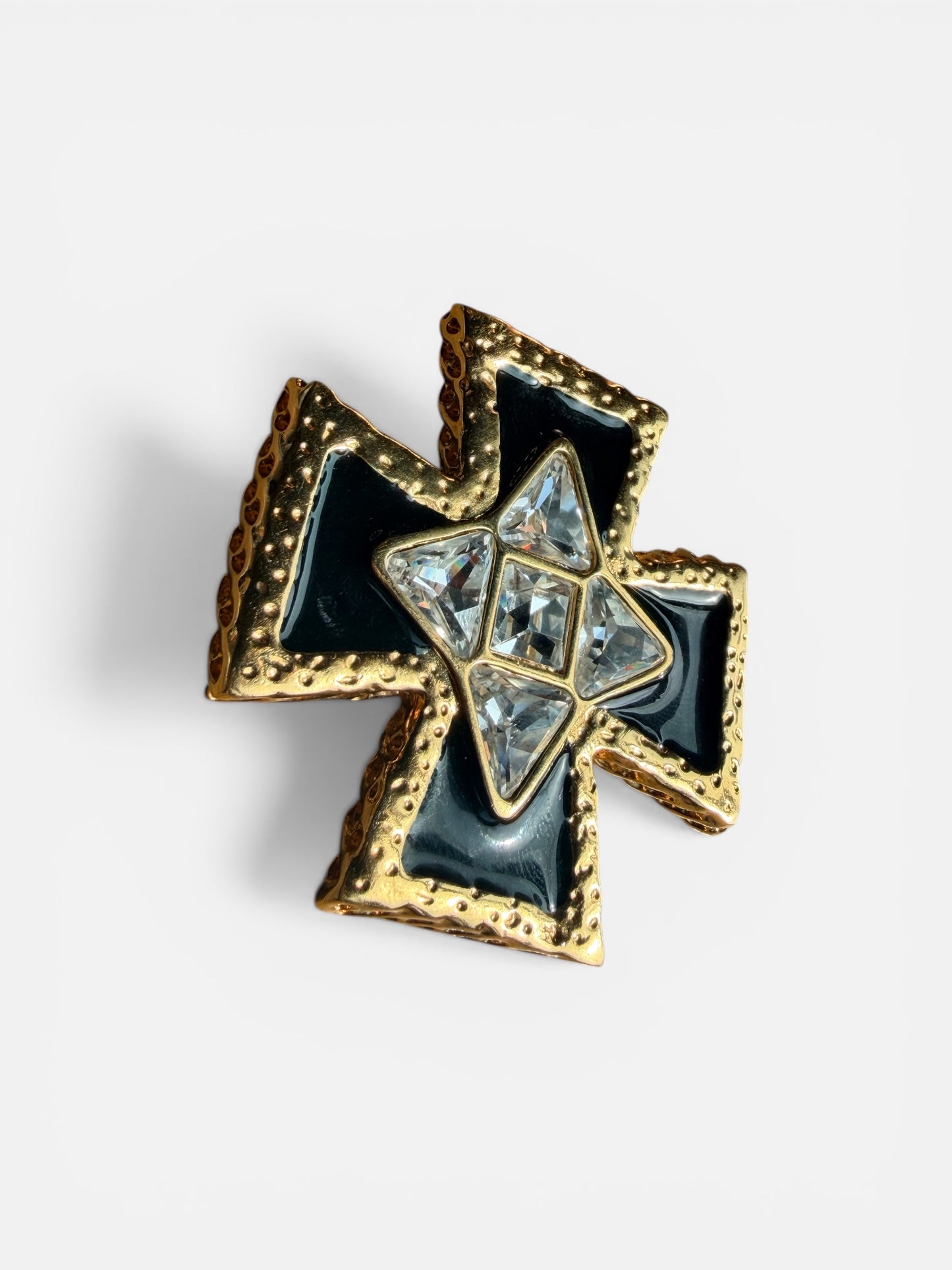 1990s 2” St John Maltese Black Enamel Brooch