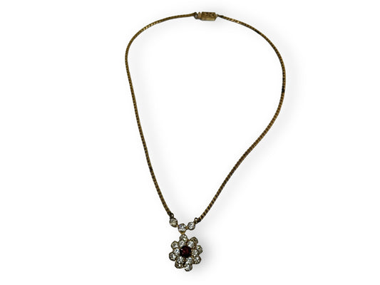 Vintage White Diamanté Flower Charm Necklace