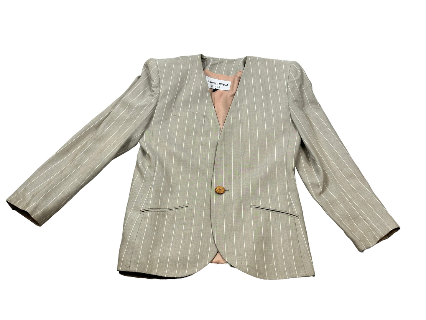 1980s Albert Nipon Oat + Pinstripe Linen Short Suit