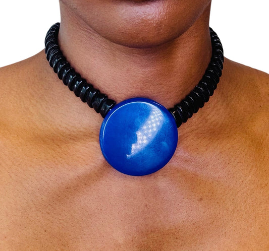 Vintage Blue Circular Bead Necklace