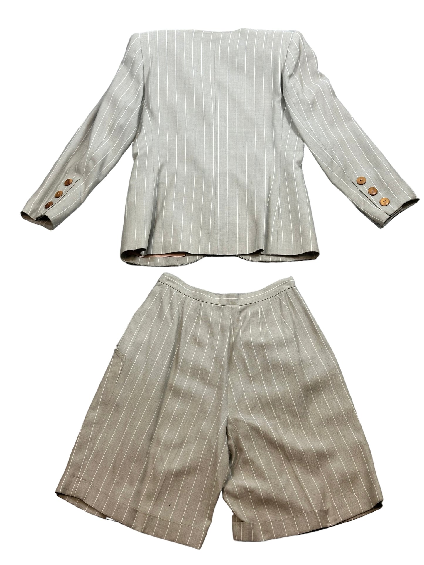 1980s Albert Nipon Oat + Pinstripe Linen Short Suit