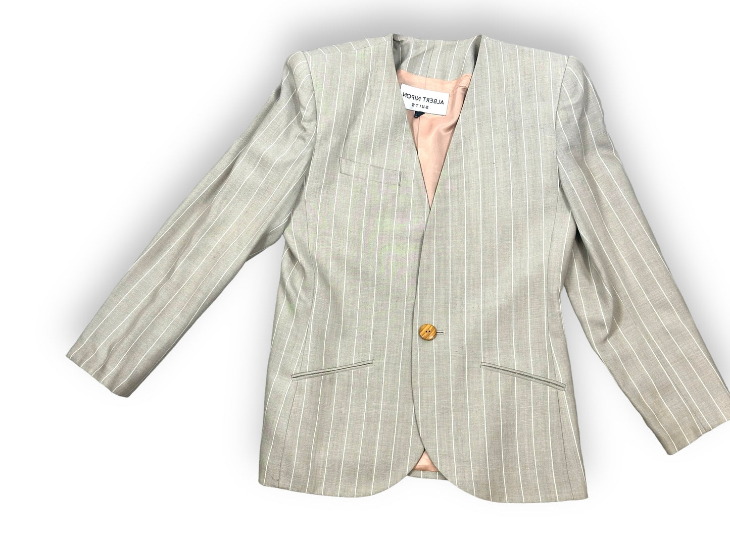 1980s Albert Nipon Oat + Pinstripe Linen Short Suit