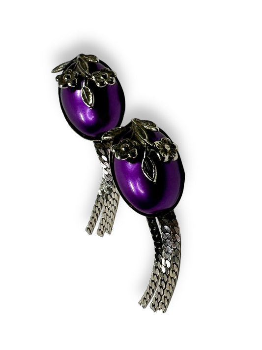 Vintage Purple and Floral Chain Earrings