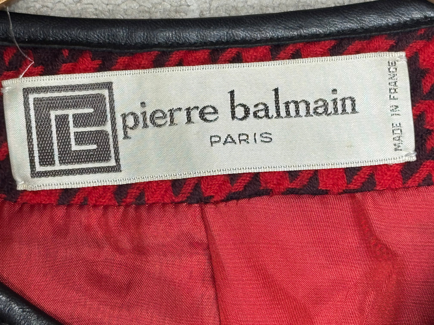 1970s Pierre Balmin Aysmmetrical Red Houndstooth Suit