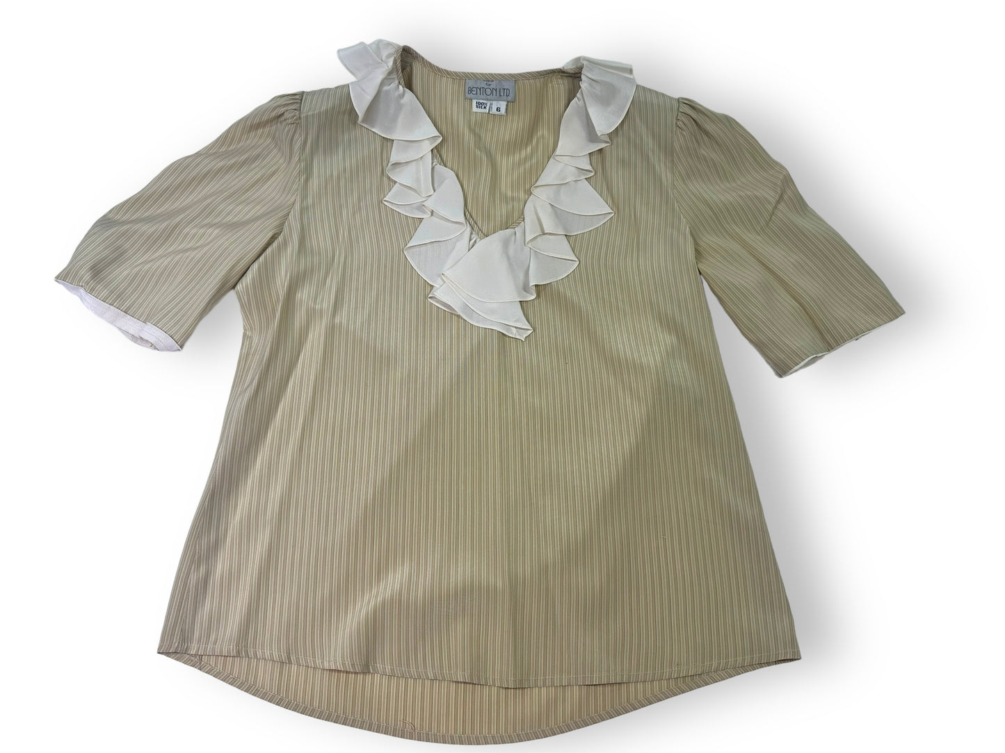 1970s 100% Silk Benton LTD Beige Lined Top