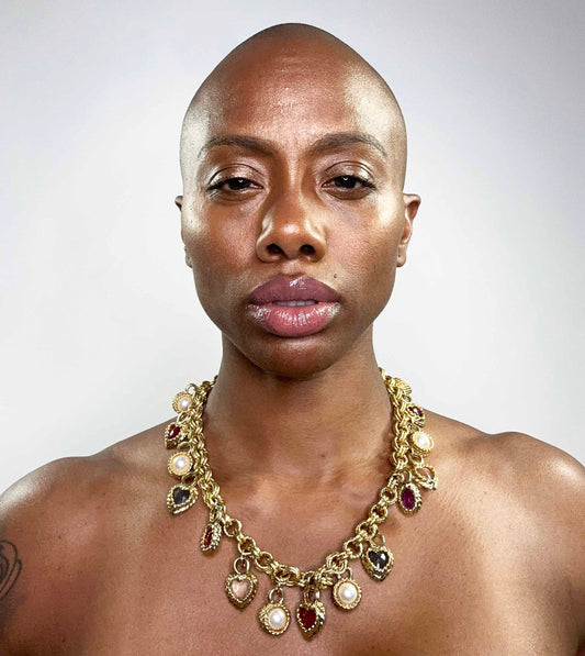 1980's Gem + Pearl Charm Necklace