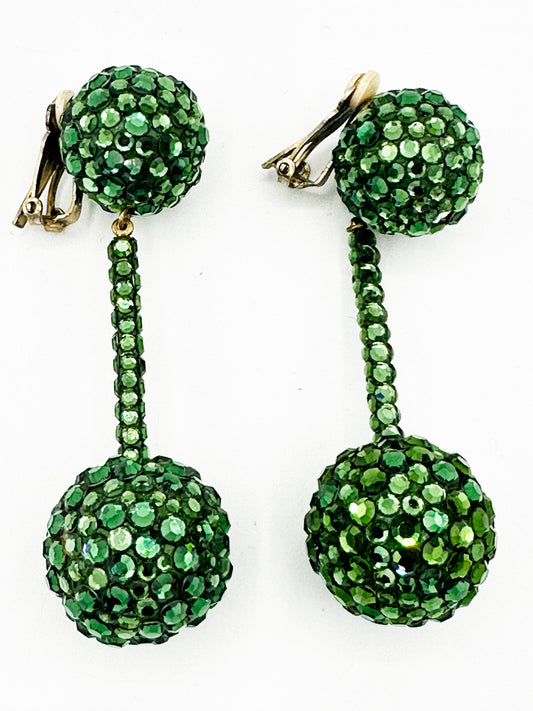 1960s Green Sequin Evening Ball Earrings (Not Signed)