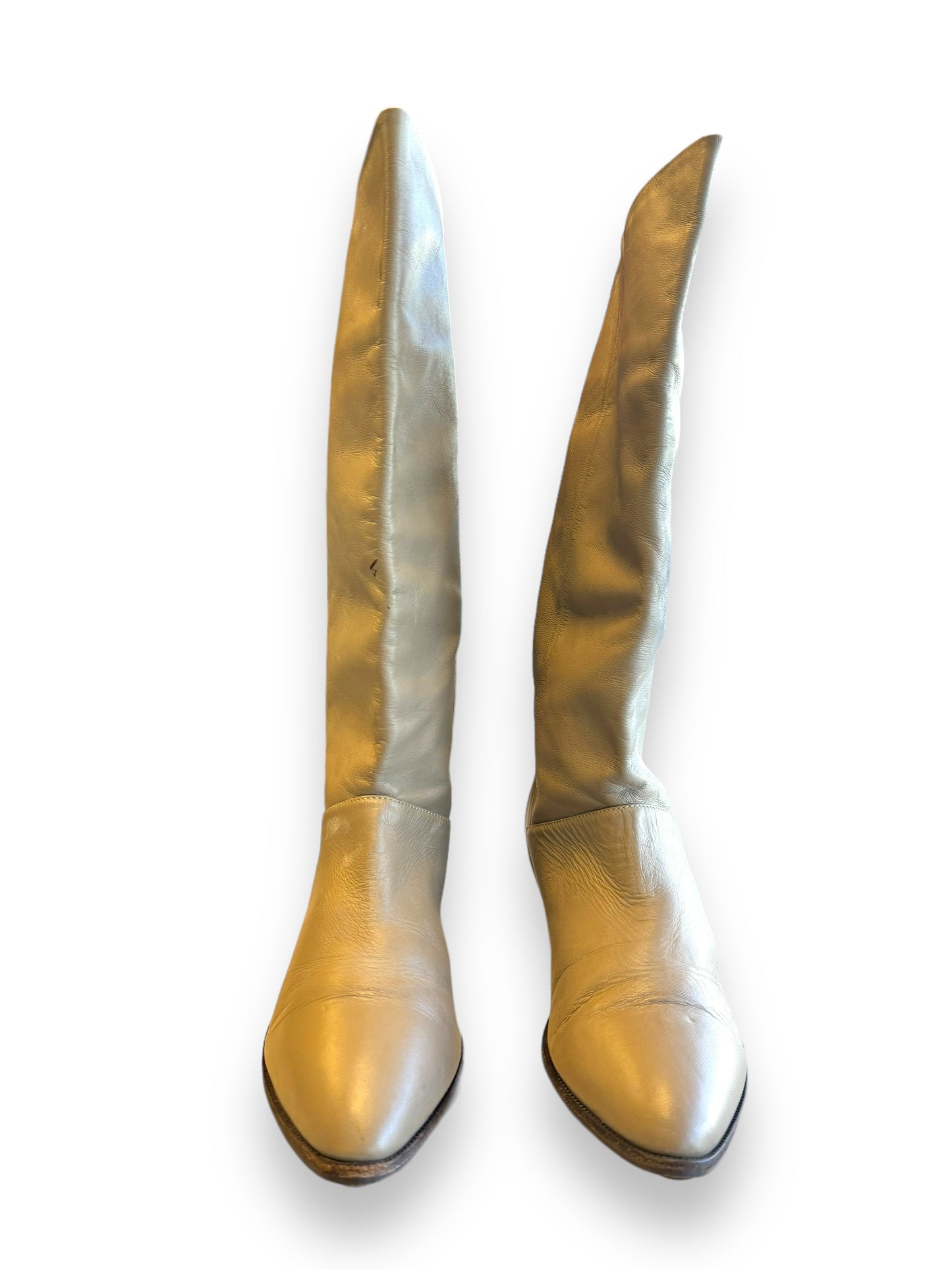 1980s Flat Beige Leather Boots