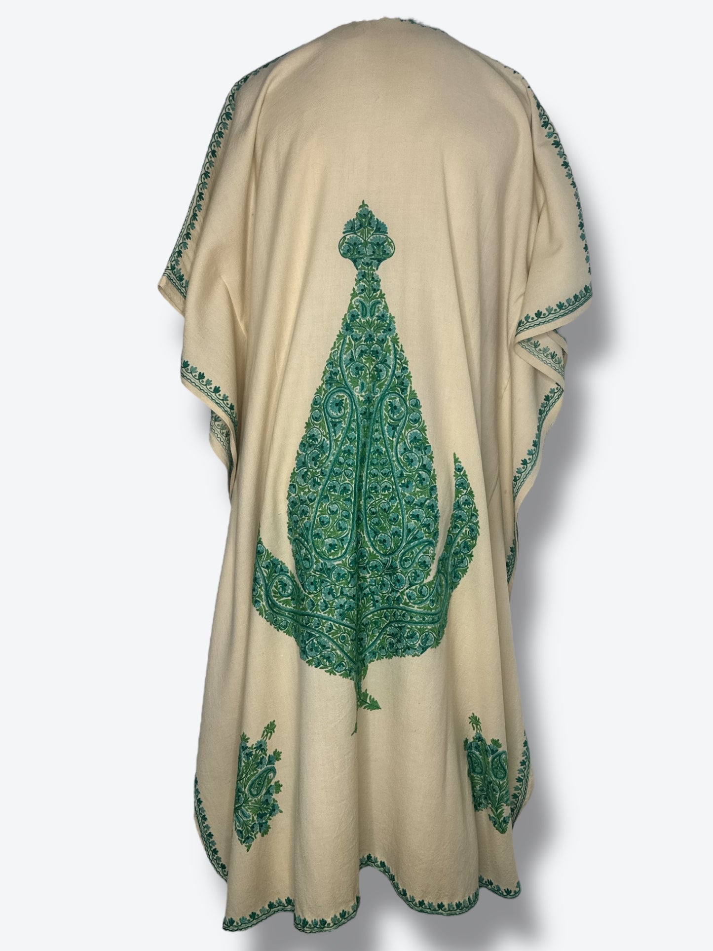 1970s Creme and Green Poncho