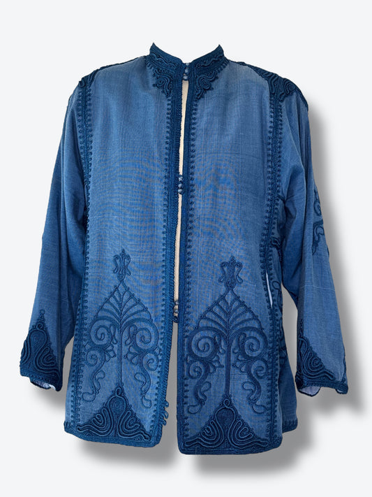 1970s Unisex Indigo Boho Blazer