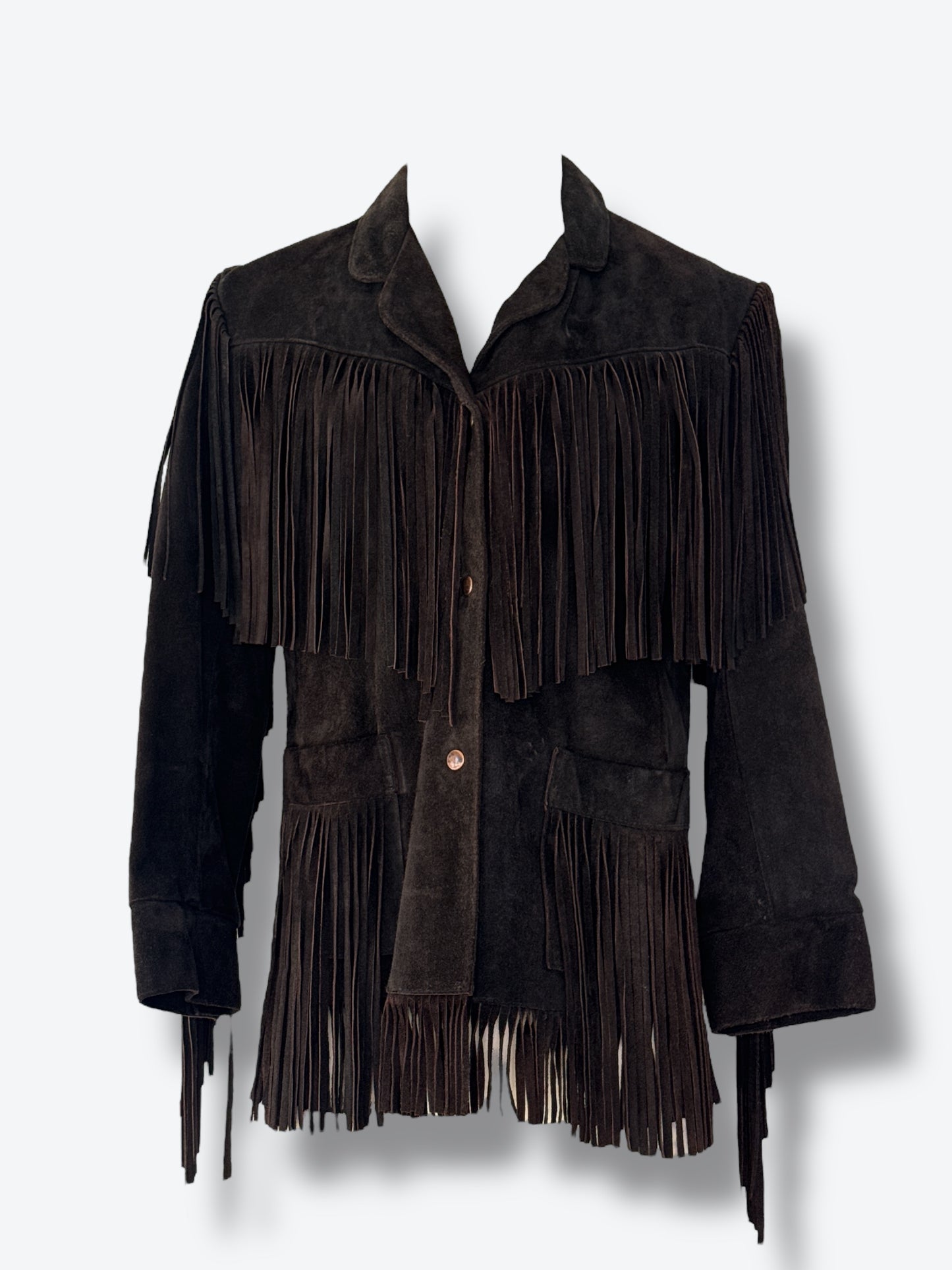 1970s Vakko Unisex Coco Brown Fringe Jacket