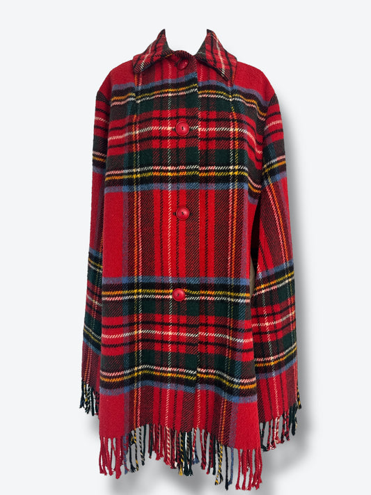 Vintage Red Plaid Wool Poncho