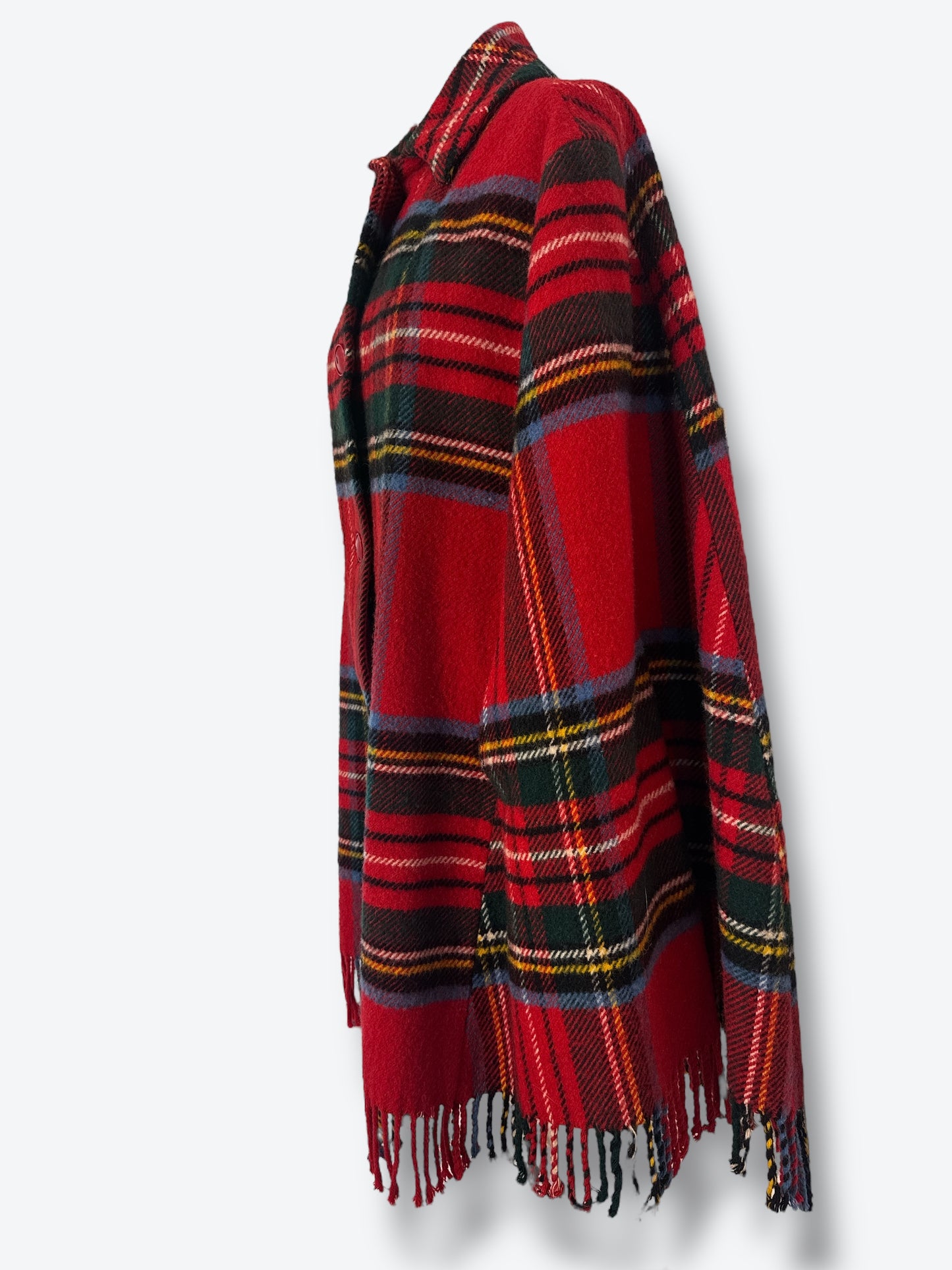 Vintage Red Plaid Wool Poncho
