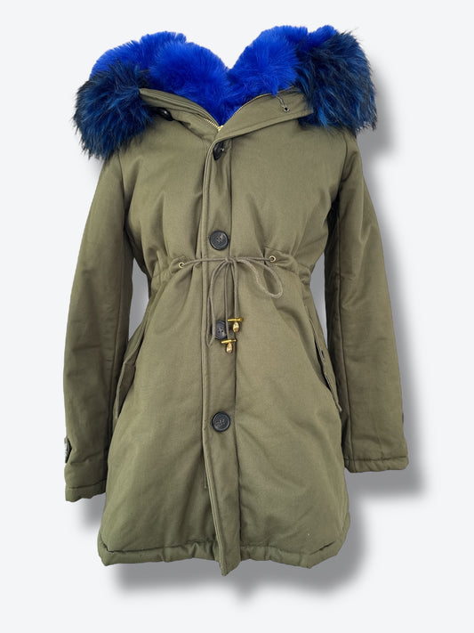 Y2K K.Zell Indigo Faux Fur Cargo Jacket