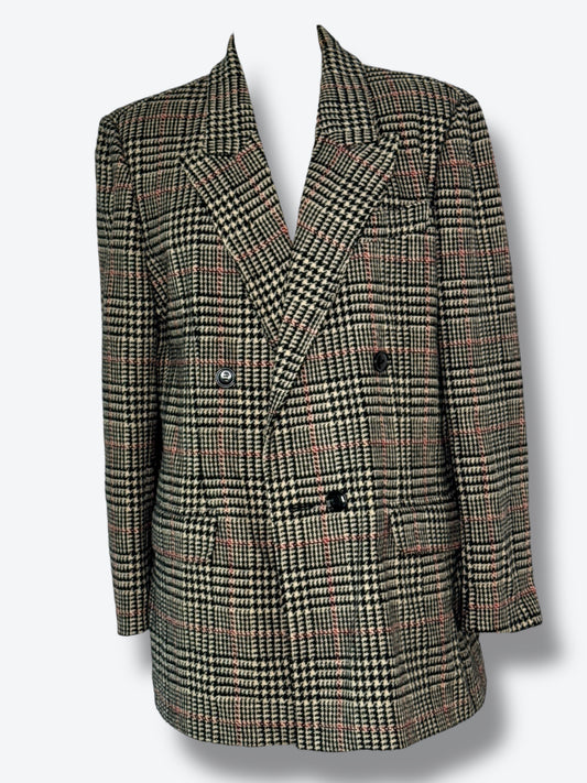 1980s Bill Blass Houndstooth Plaid Double-Breasted Blazer