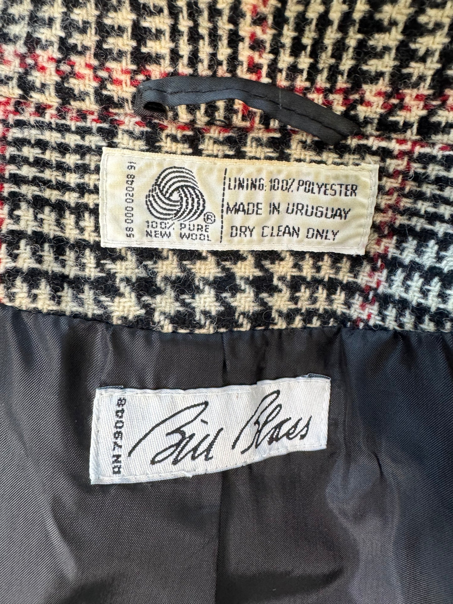 1980s Bill Blass Houndstooth Plaid Double-Breasted Blazer