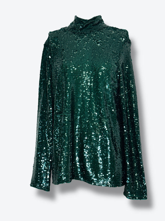 Zara Hunter Green Sequin Oversized Top