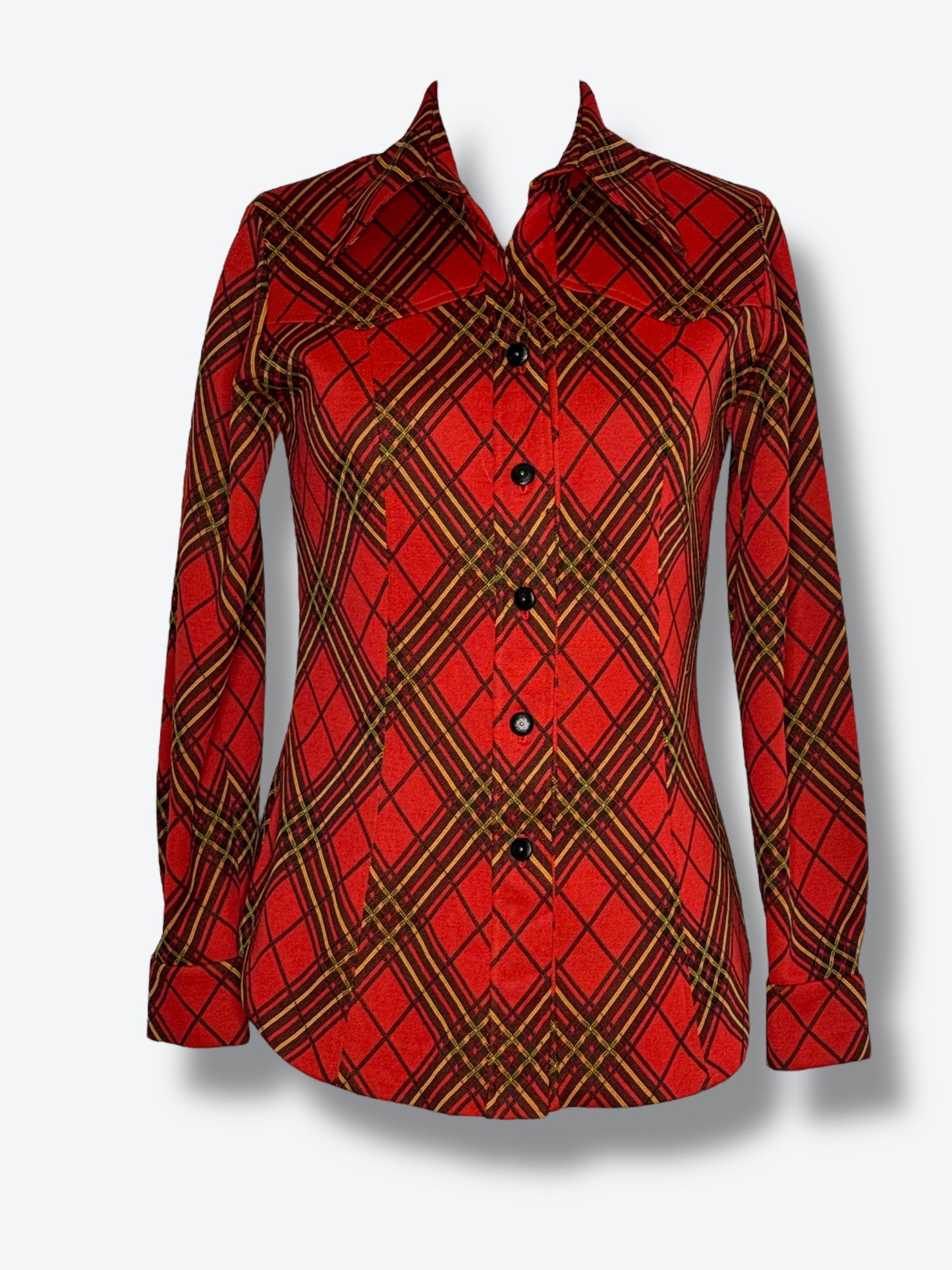 1970s Plaid Button Up Top