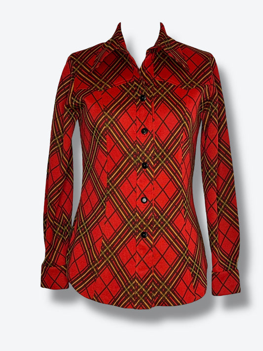 1970s Plaid Button Up Top