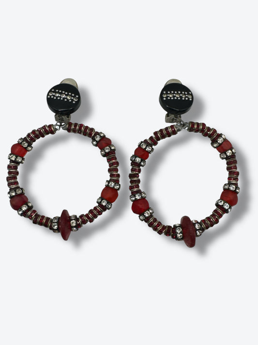 Vintage Clip On Red and Black Beaded Earrings