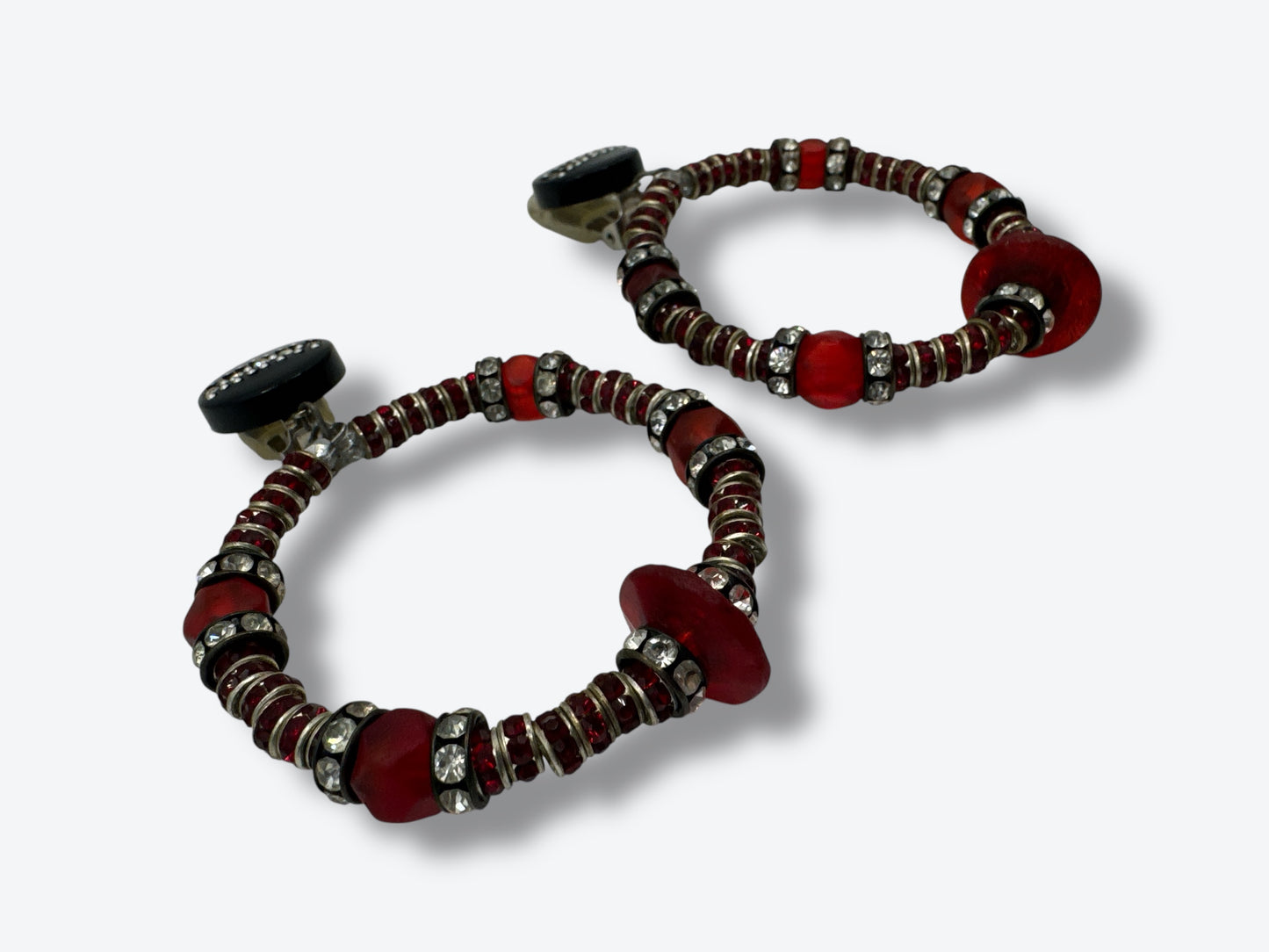 Vintage Clip On Red and Black Beaded Earrings