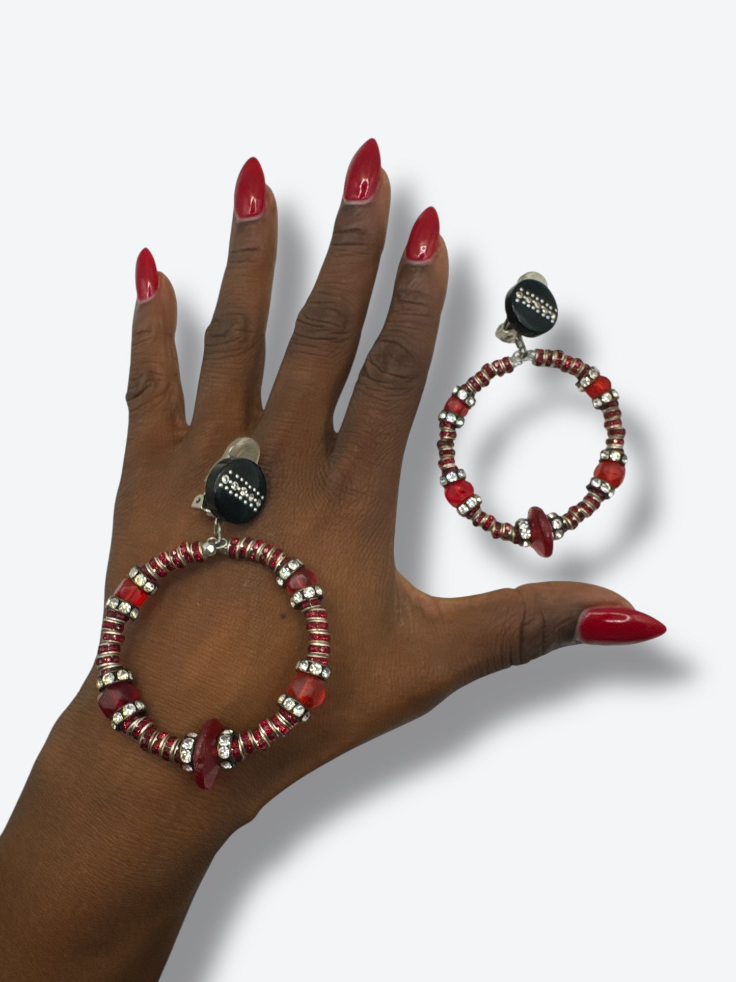 Vintage Clip On Red and Black Beaded Earrings