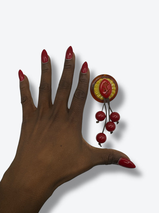 1930s Dangling Cherries Bakelite Pin