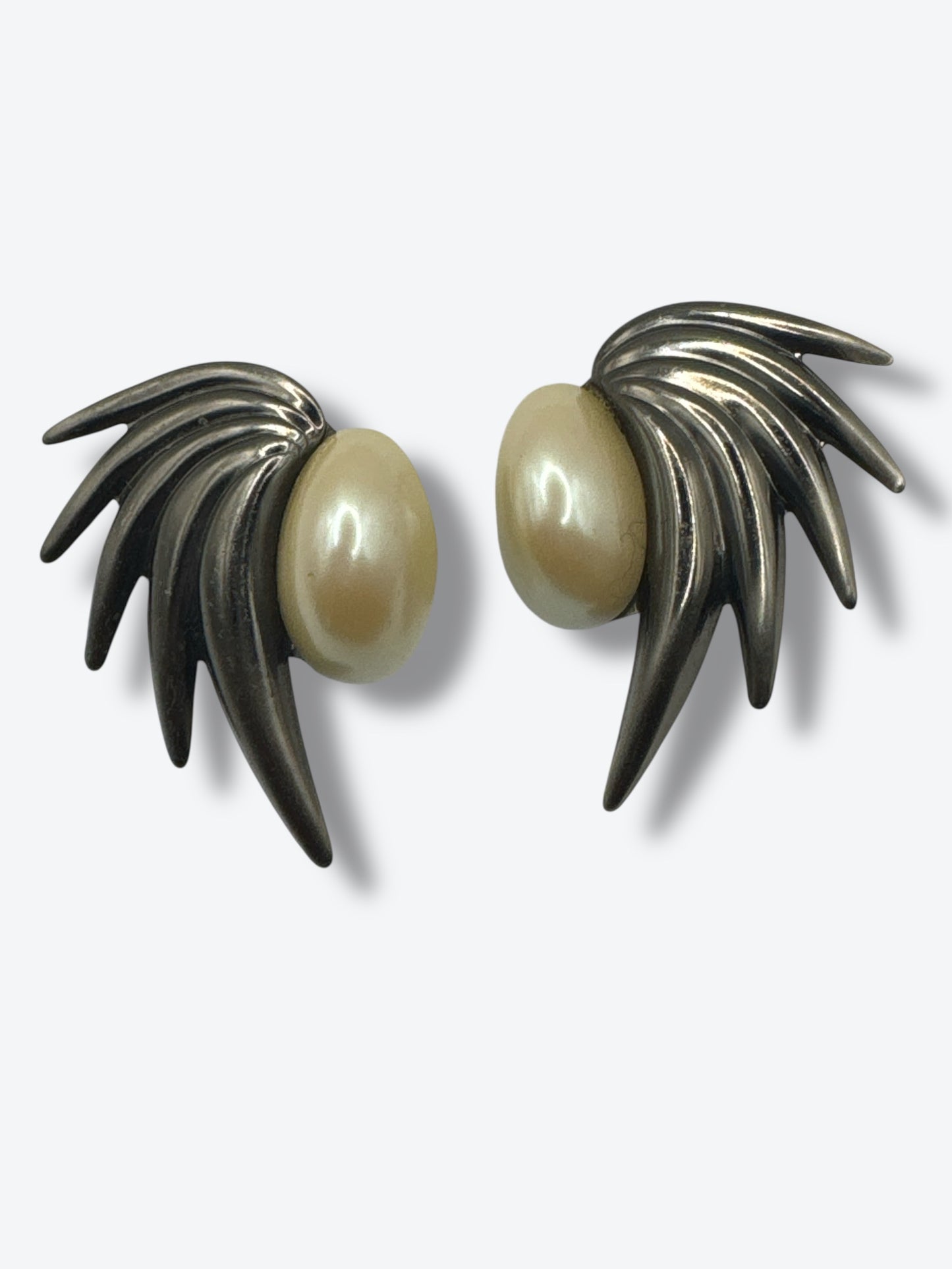 Vintage Winged Pearl Statement Earrings