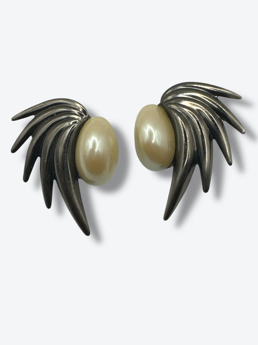 Vintage Winged Pearl Statement Earrings