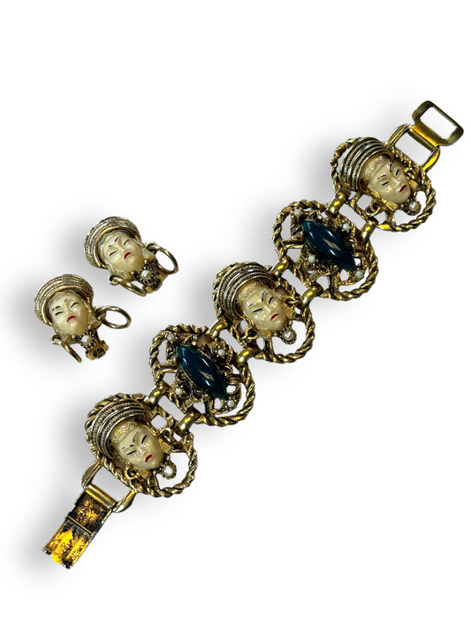 Unsigned Selro Selini Asian Princess Faux Jade Pearls Bracelet • Necklace • Earrings