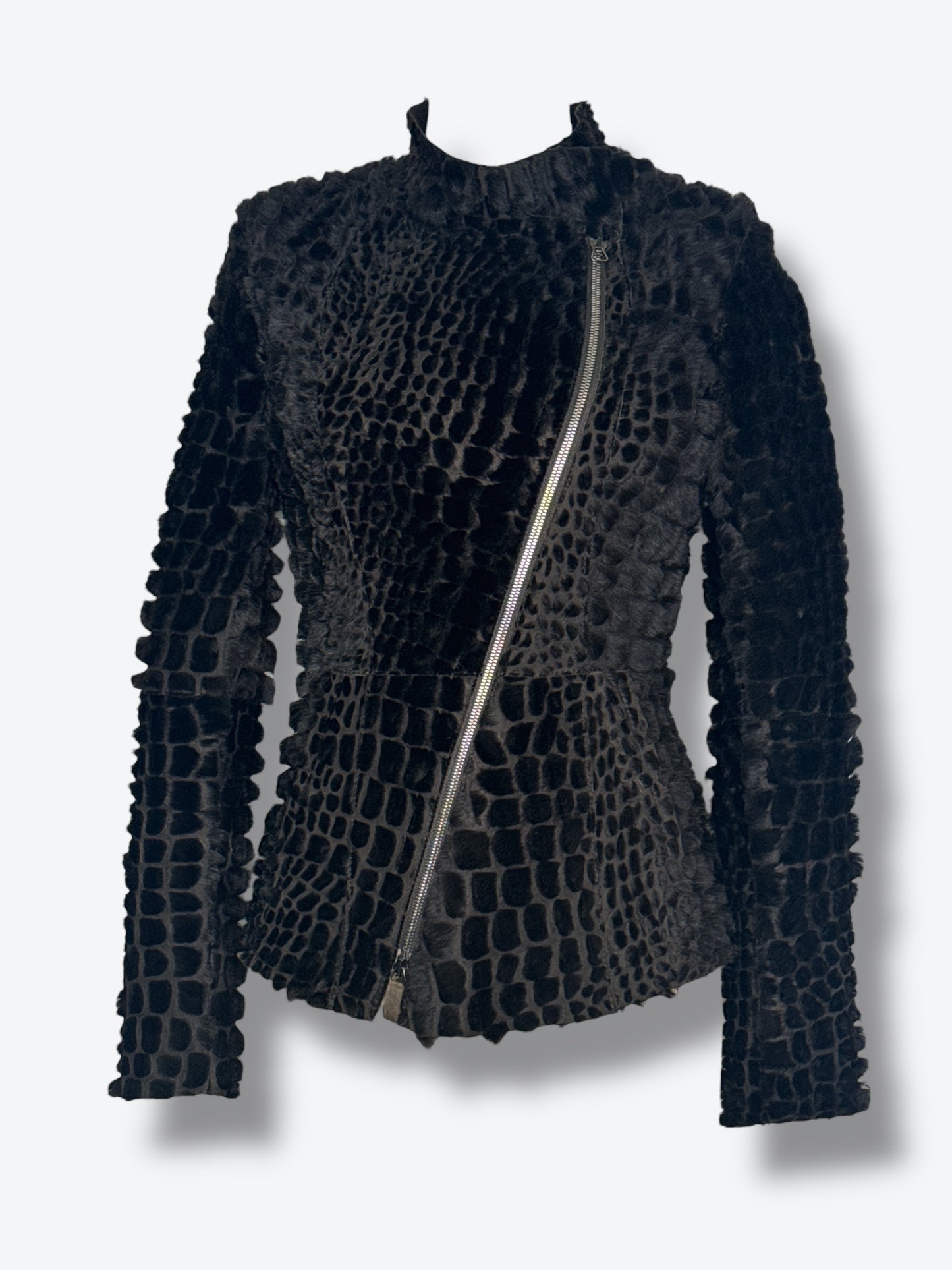 1980s Emporio Armani Embossed Cowhide Leather Moto Jack