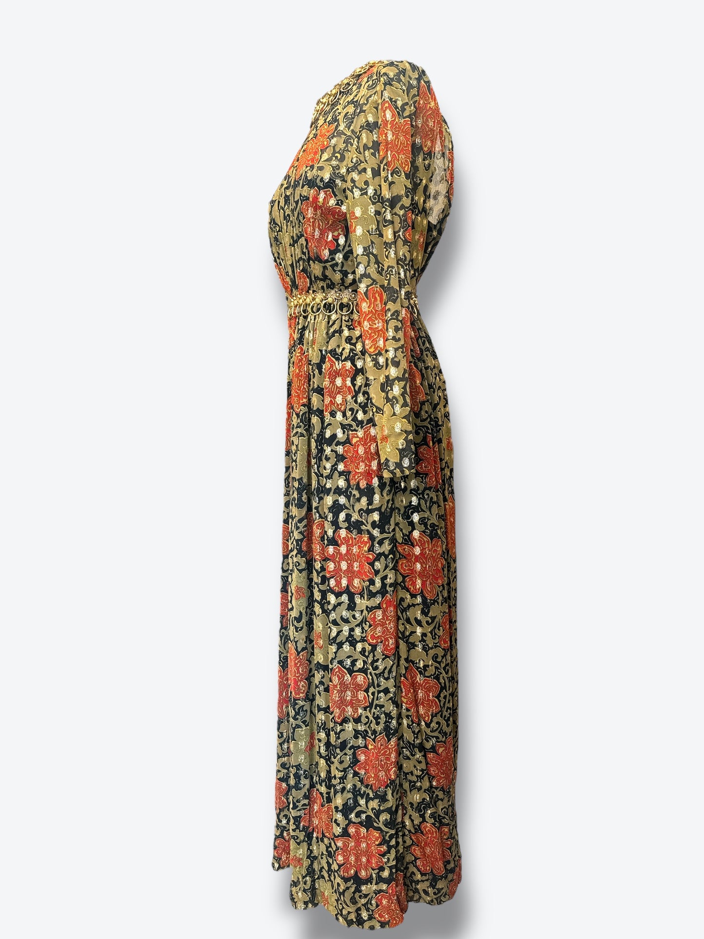 1970s Swan Lee Winnetka Vintage Gold Hoop Dress