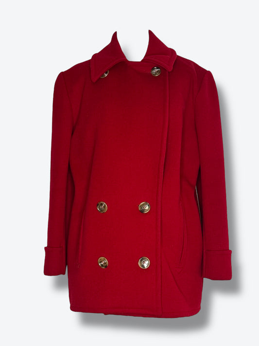 1990s Calvin Klein Red Short Waisted Peacoat