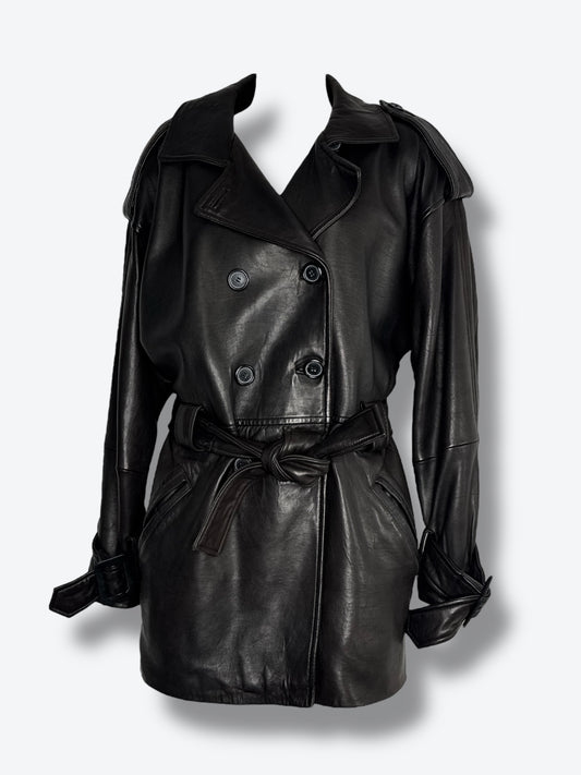 1970s Henri Bendel Leather Short Waisted Trench