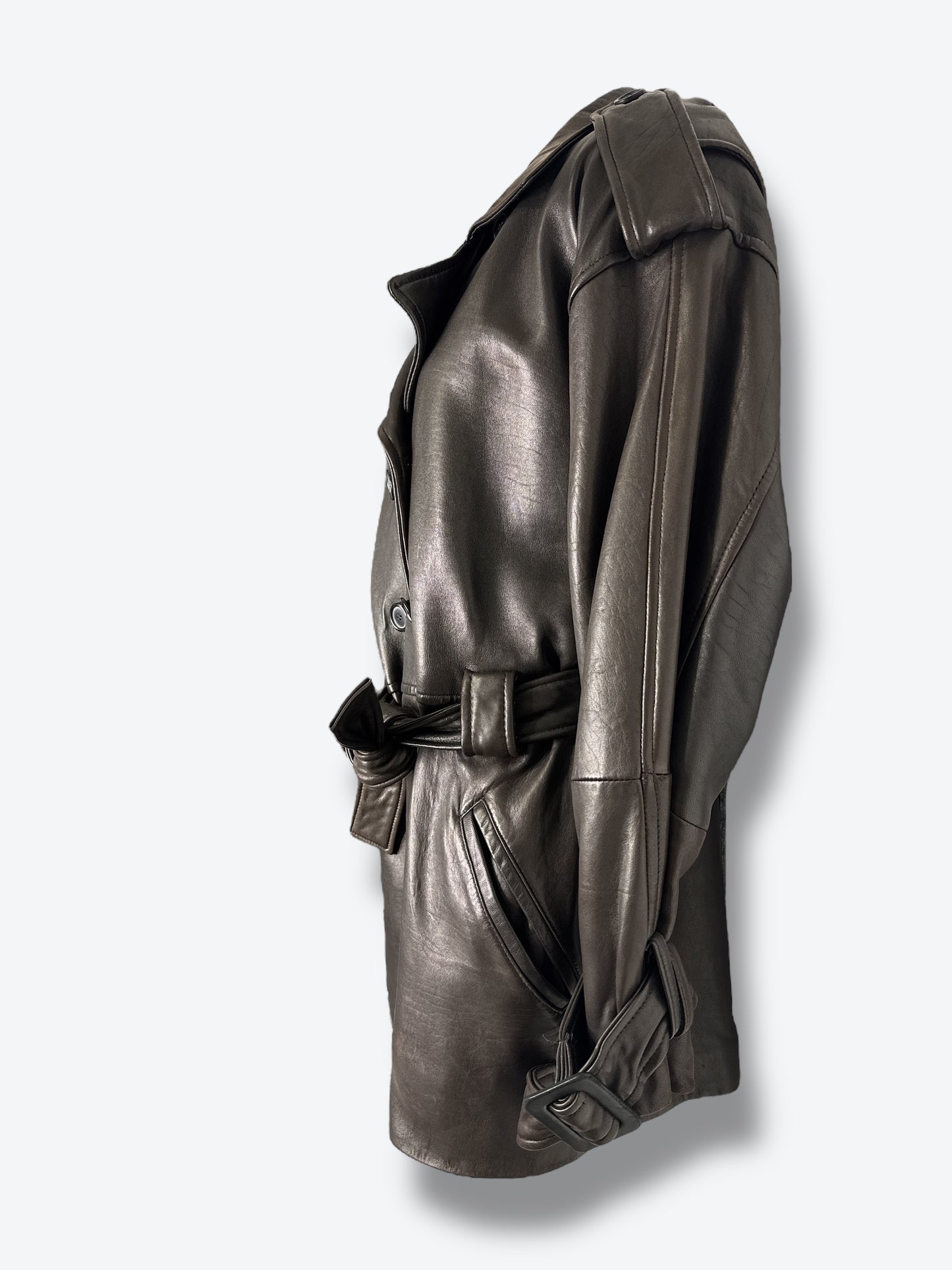 1970s Henri Bendel Leather Short Waisted Trench