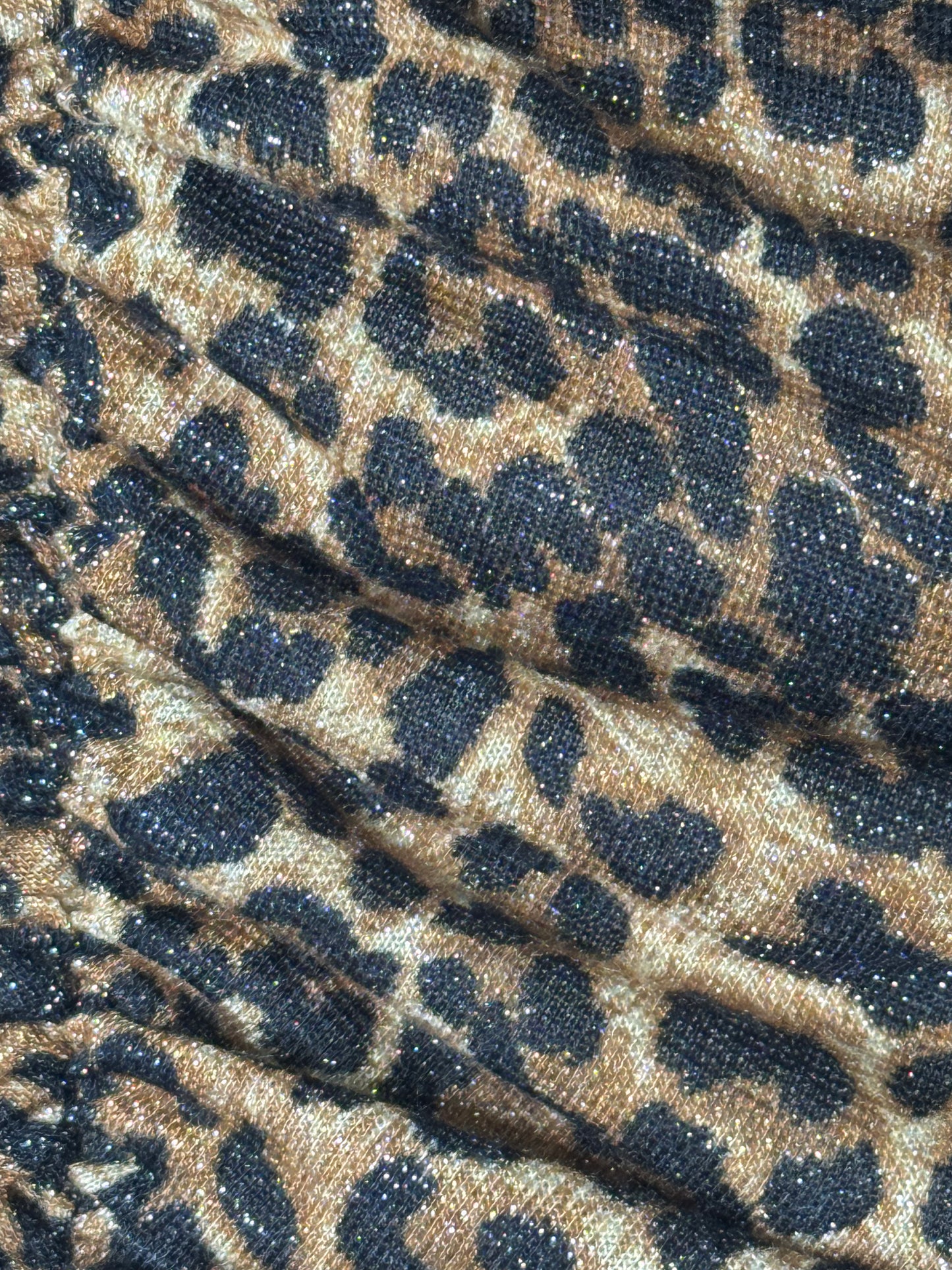 Y2K Zeta Otto Leopard Print Metallic Ruched Turtleneck Top