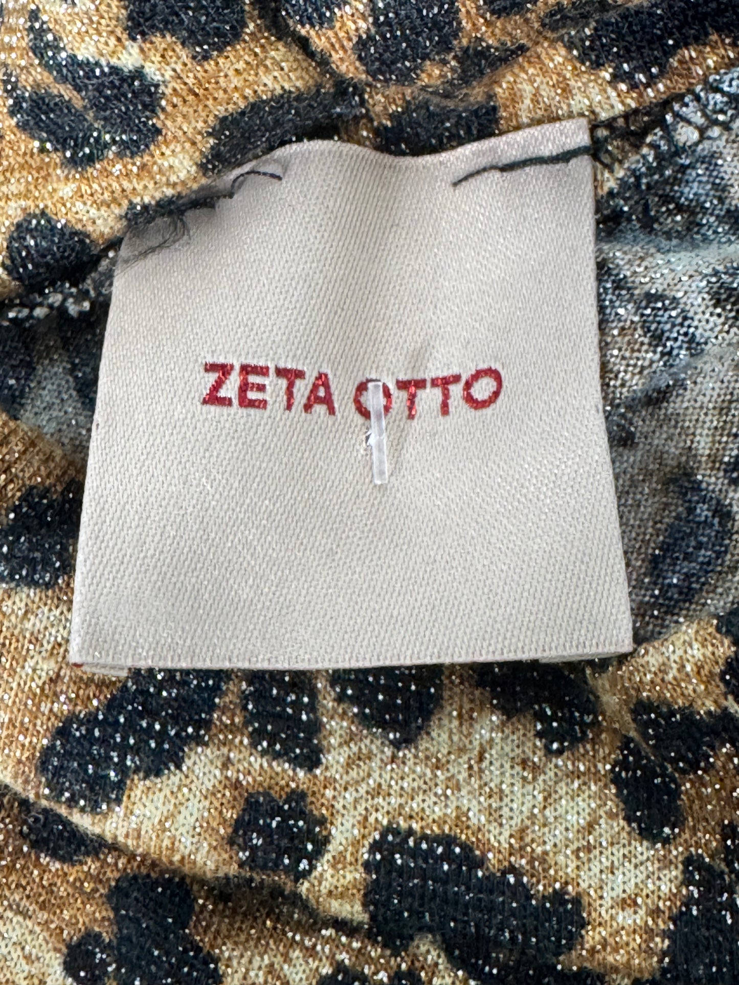 Y2K Zeta Otto Leopard Print Metallic Ruched Turtleneck Top