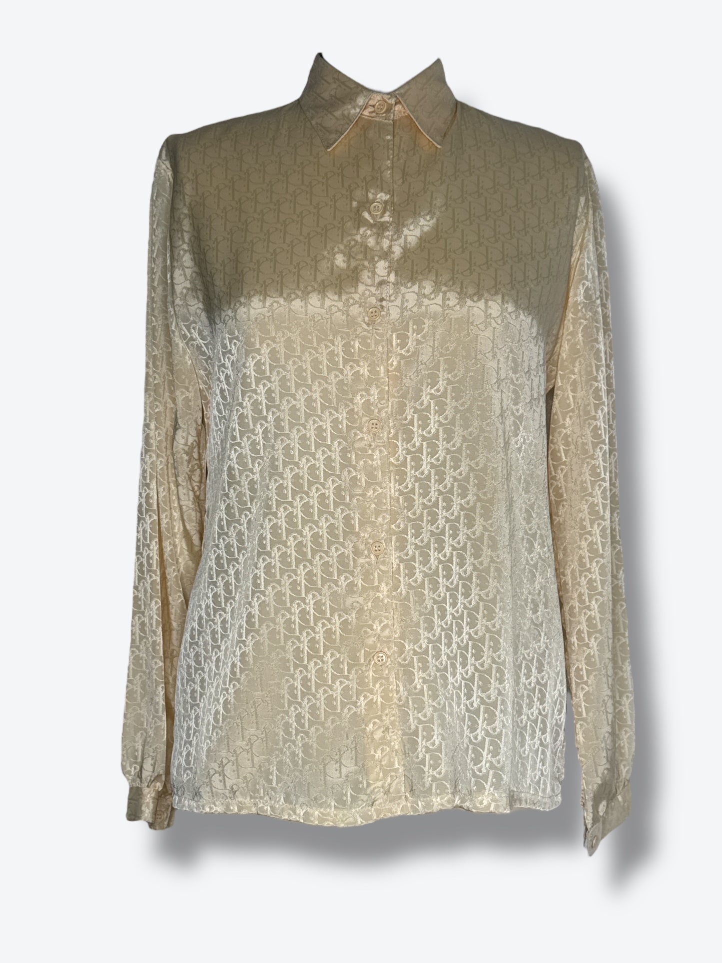 1970s–80s CORN Champagne Pure Silk Jacquard Blouse
