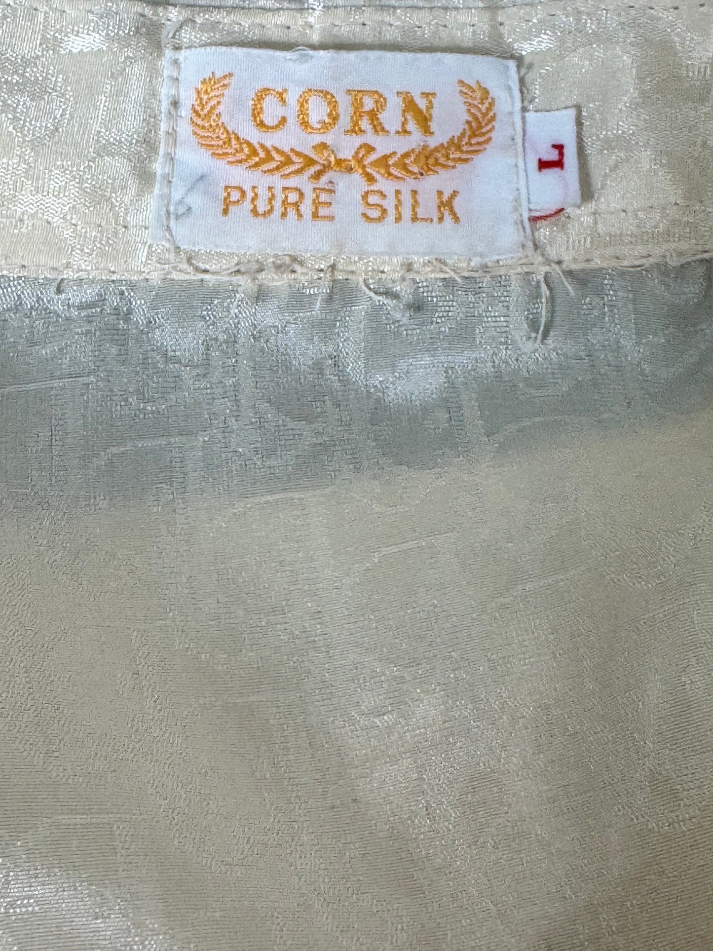1970s–80s CORN Champagne Pure Silk Jacquard Blouse