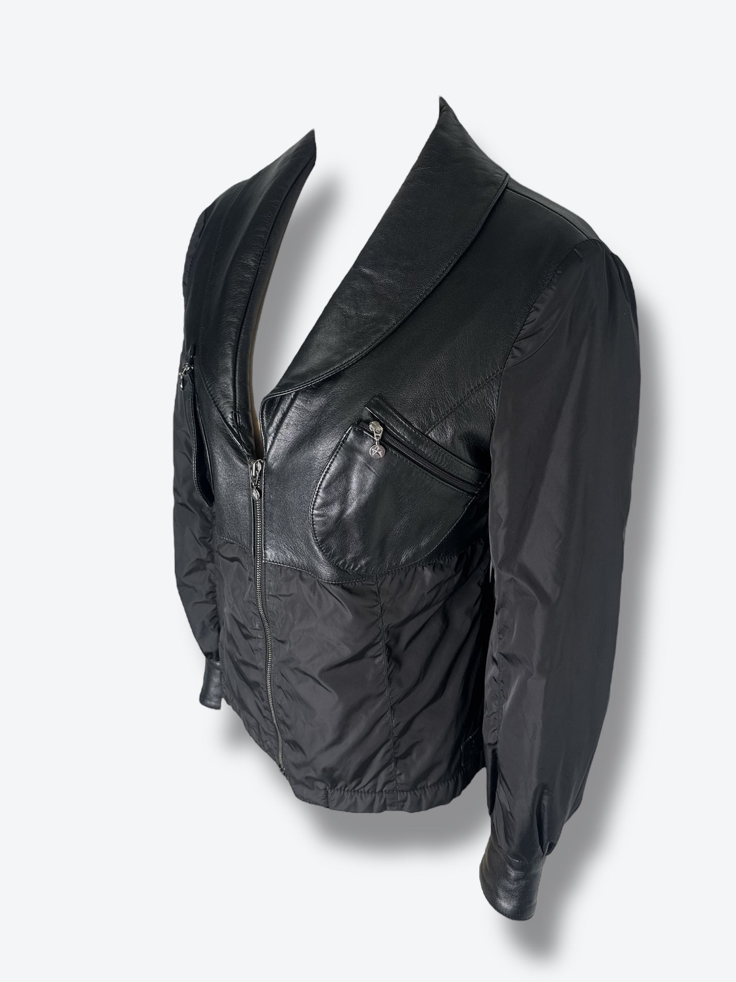 1990s “Only” Thierry Mugler Black Leather & Nylon Jacket