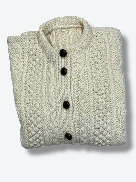 Unisex Irish Aran Creme Cardigan