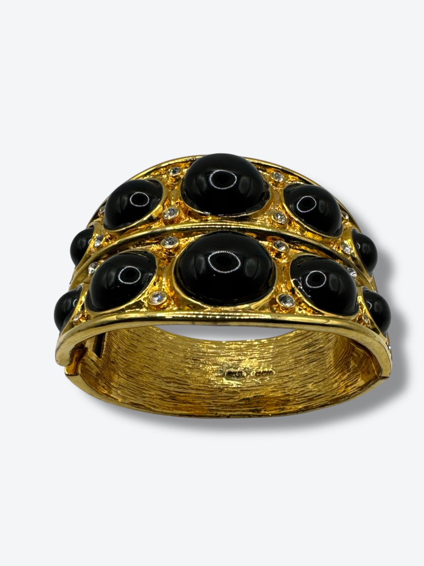Y2K Kenneth Jay Lane Vintage Kenneth Jay Lane Gold-Tone Cuff Bracelet with Black Cabochons