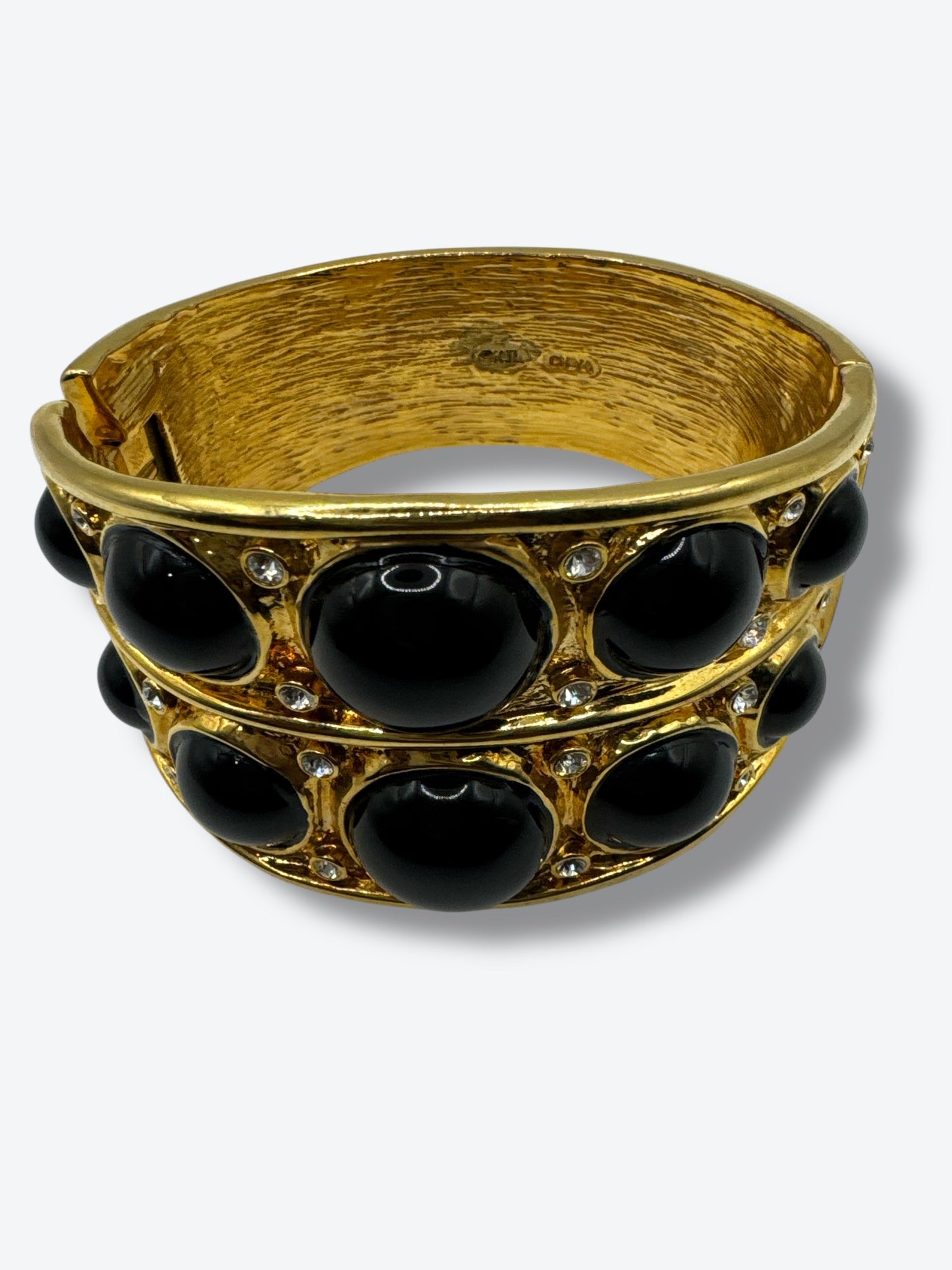 Y2K Kenneth Jay Lane Vintage Kenneth Jay Lane Gold-Tone Cuff Bracelet with Black Cabochons