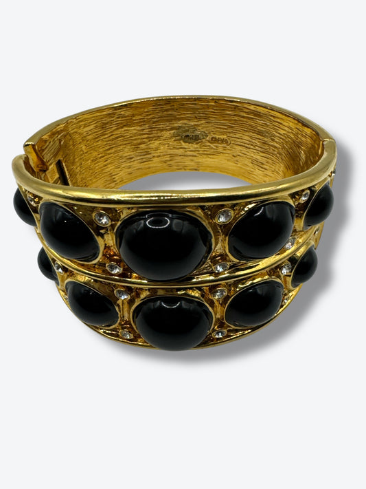 Y2K Kenneth Jay Lane Vintage Kenneth Jay Lane Gold-Tone Cuff Bracelet with Black Cabochons