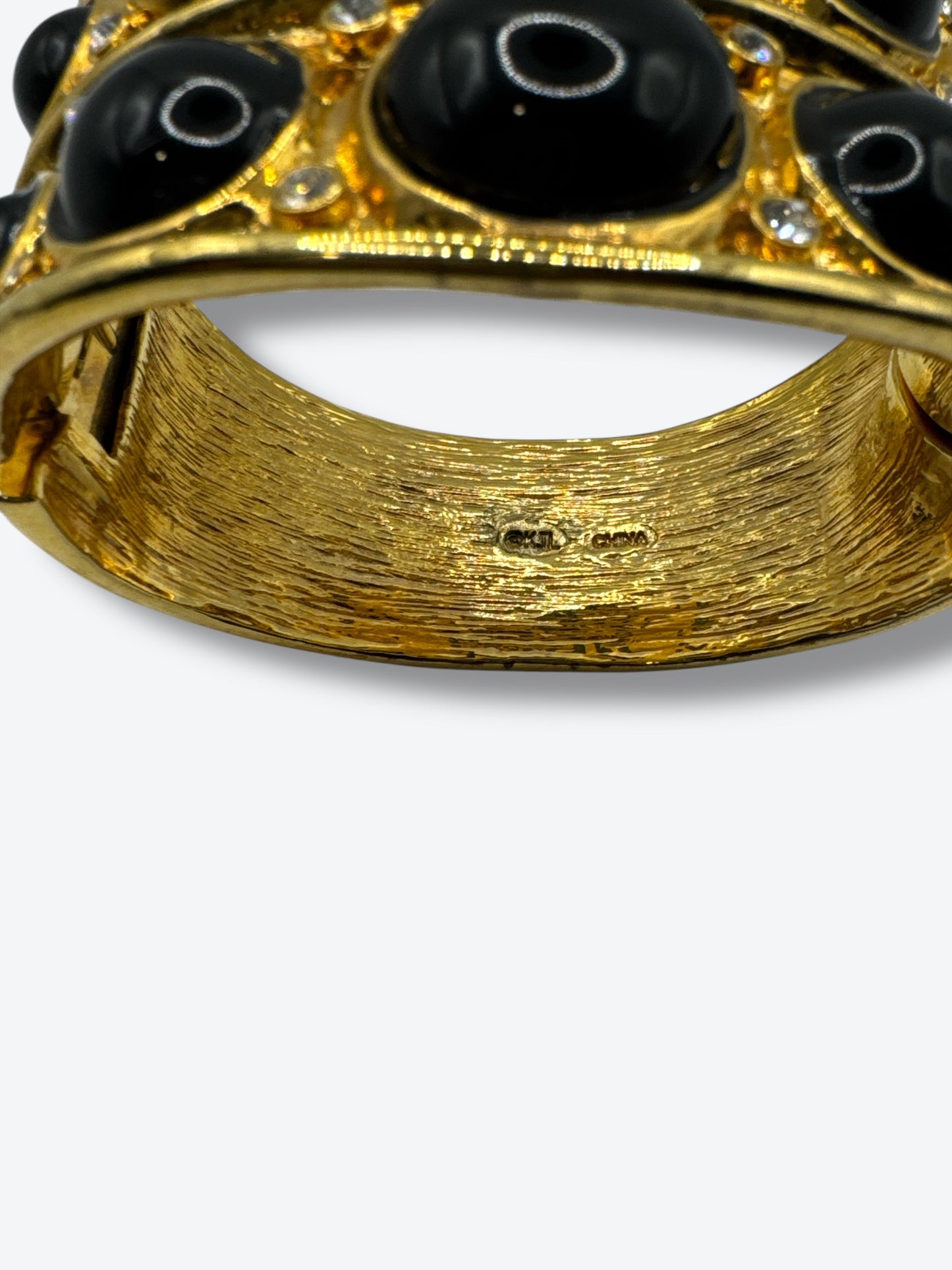 Y2K Kenneth Jay Lane Vintage Kenneth Jay Lane Gold-Tone Cuff Bracelet with Black Cabochons