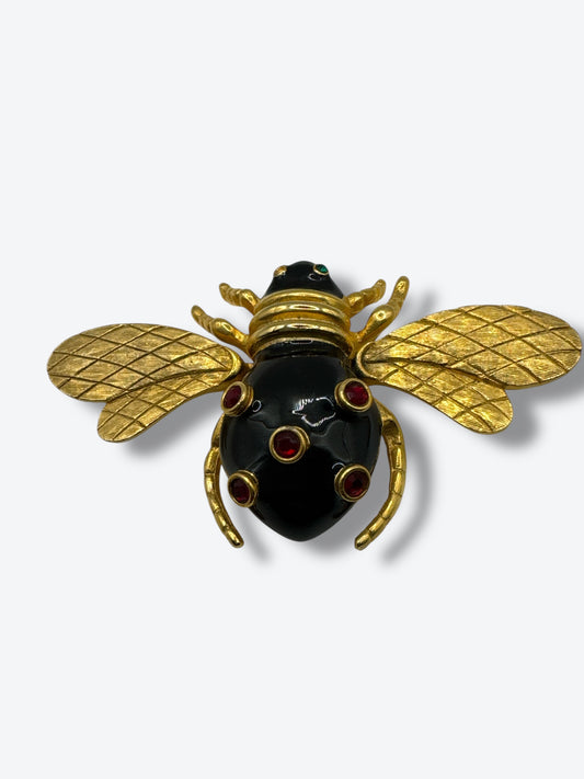 Vintage Gold-Tone Bee Brooch with Enamel & Rhinestone Accents