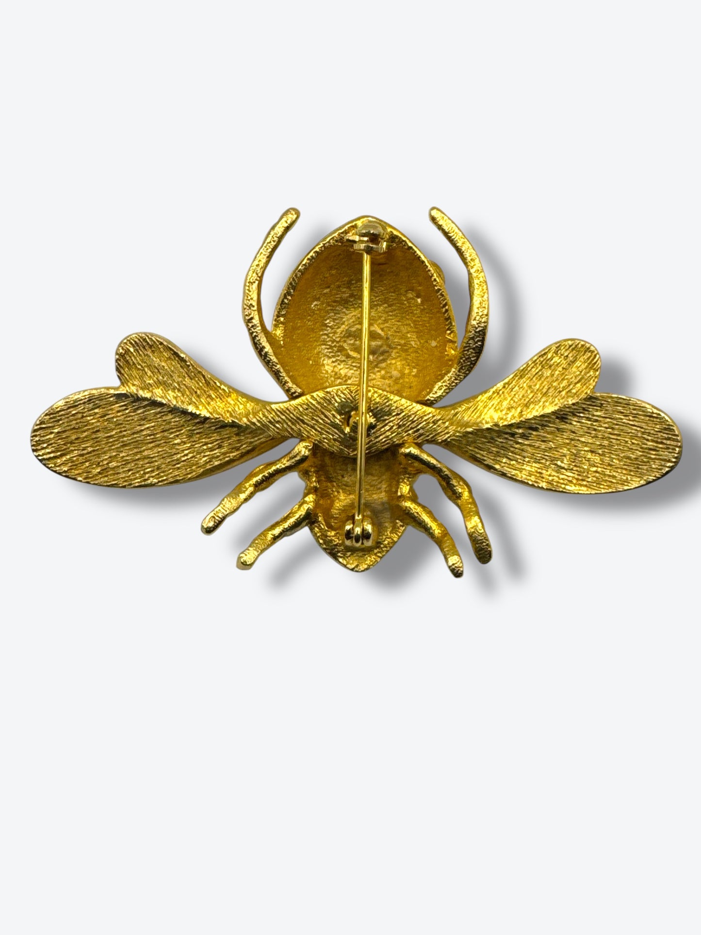 Vintage Gold-Tone Bee Brooch with Enamel & Rhinestone Accents