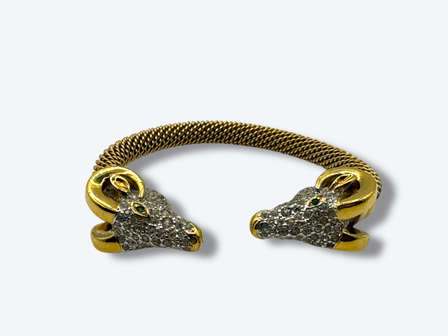 Vintage Ram’s Head Mesh Cuff Bracelet with Rhinestones